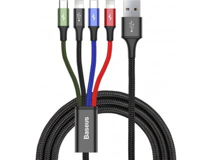 Baseus Kábel 2x Lightning, USB-C, MicroUSB 3.5A 1.2m, Čierny