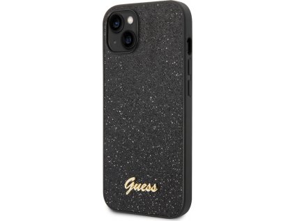 Guess Glitter Flakes Metal Logo Kryt pre iPhone 14, Čierny