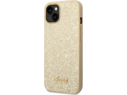 Guess Glitter Flakes Metal Logo Kryt pre iPhone 14 Plus, Zlatý