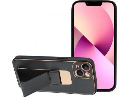 Kickstand Kožený kryt pre Apple iPhone 13, Čierny