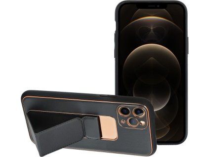 Kickstand Kožený kryt pre Apple iPhone 11 Pro, Čierny