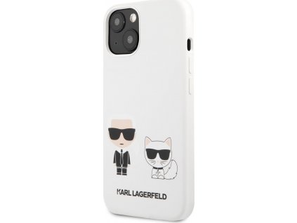 Karl Lagerfeld and Choupette Liquid Silicone Kryt pre iPhone 13 mini, Biely