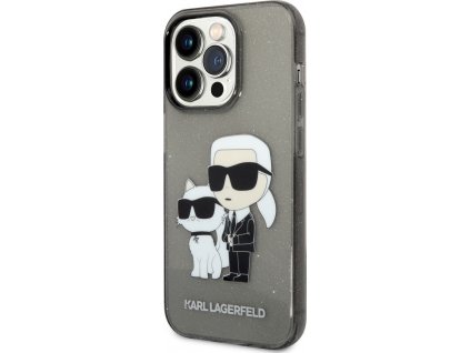 Karl Lagerfeld Glitter Kryt pre iPhone 14 Pro, Čierny