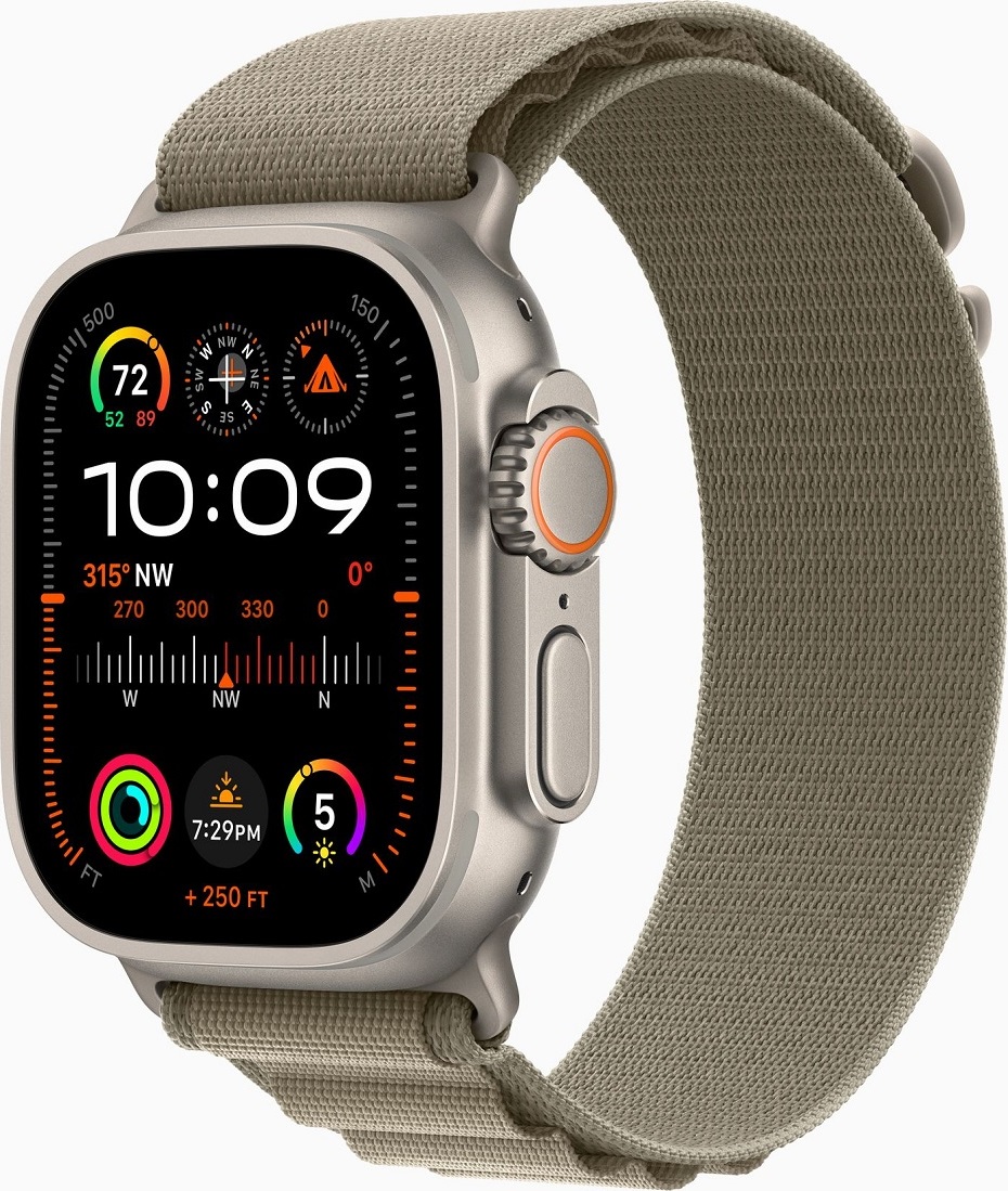 Apple Watch Ultra 2 GPS + Cellular, 49mm Titanium Case with Olive Alpine Loop - Small MREX3CS/A