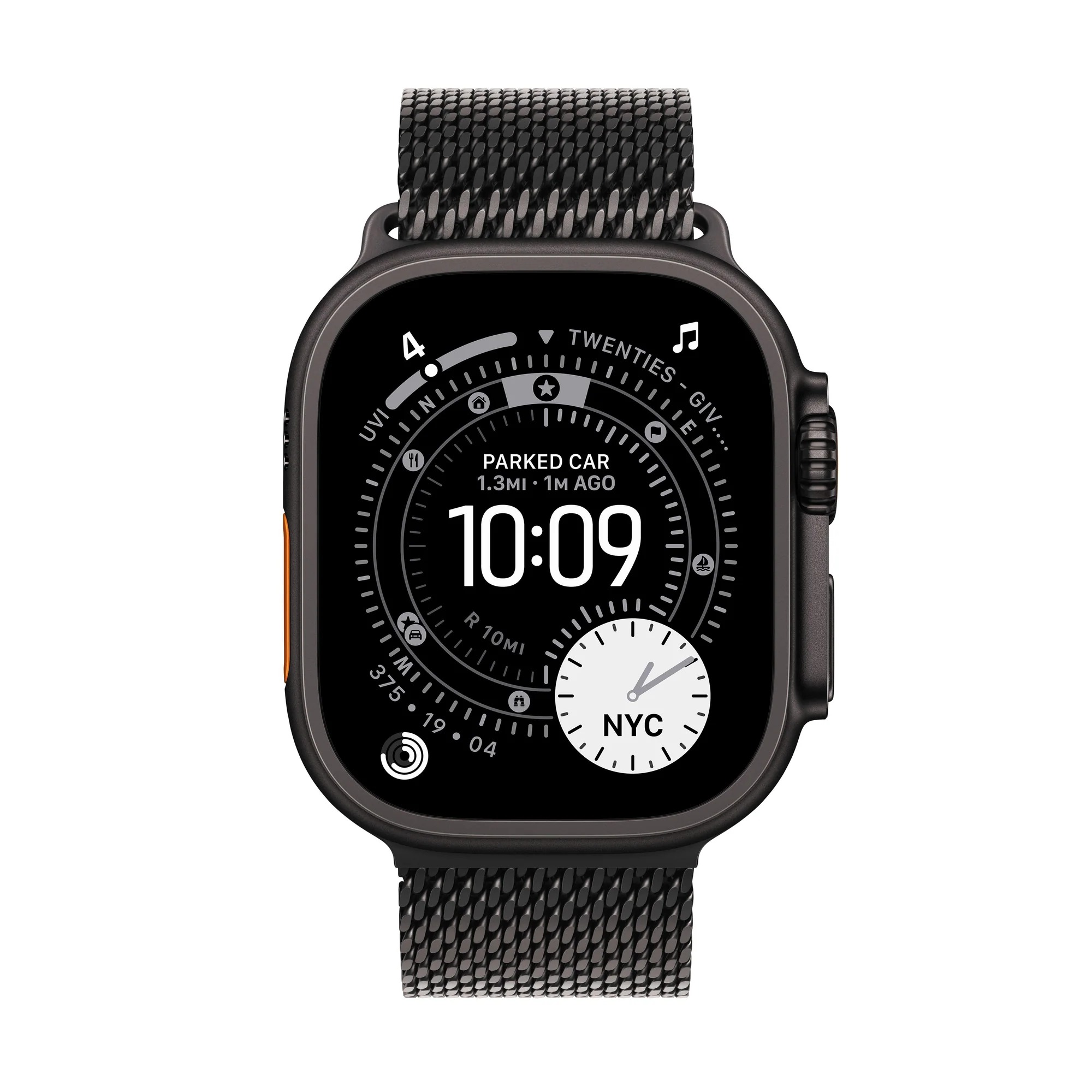 Apple Watch Ultra 3 GPS + Cellular 49mm Black Titanium Case with Black Titanium Milanese Loop - Medium, MF1Q4QC/A