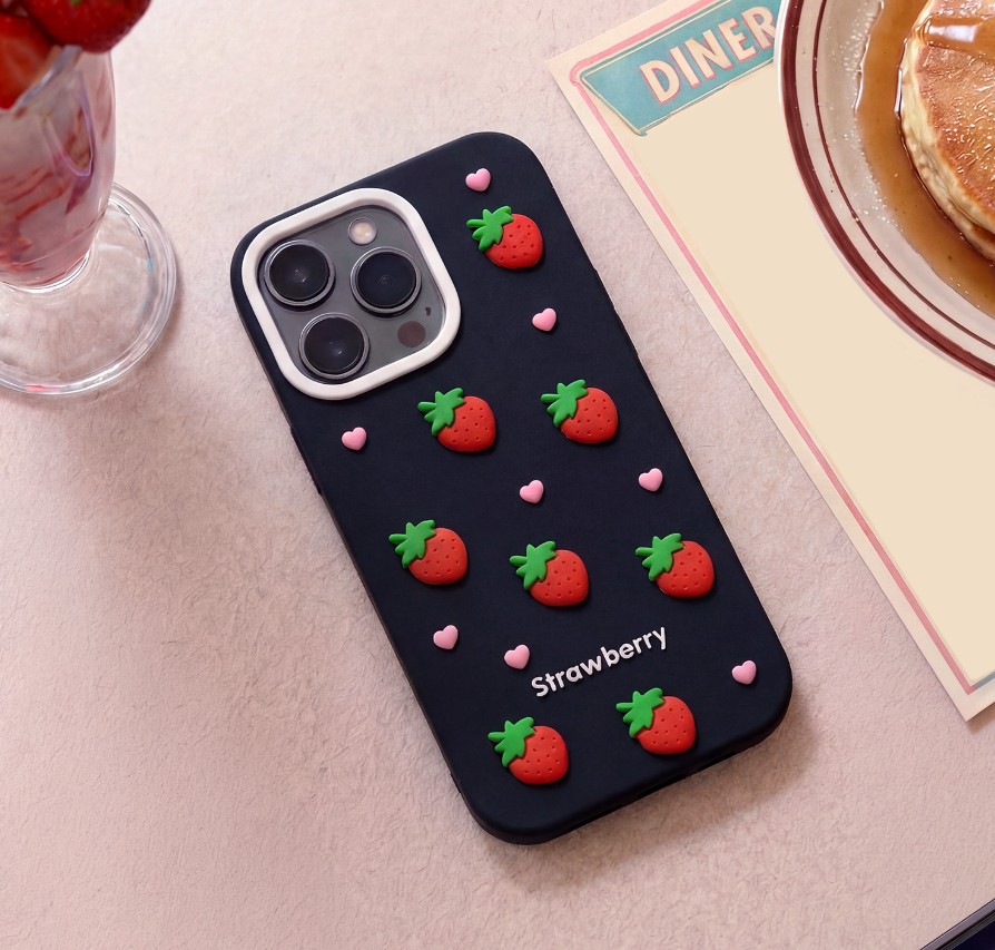 OEM Silikónový Kryt pre iPhone 17 Pro, Jahodový Farba: Čierna