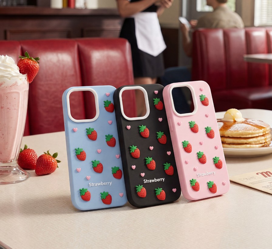 OEM Silikónový Kryt pre iPhone 17 Pro, Jahodový Farba: Čierna