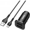 Hoco Autonabíjačka 2x USB + MicroUSB kábel 24W 1m, Čierna