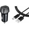 Autonabíjačka Tactical 24W 2xUSB + Kábel 1m USB-A/ USB-C, Čierna