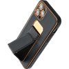 Kožený Kickstand kryt pre Apple iPhone 15 Pro, Čierny