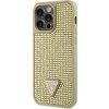 Rhinestones Triangle Metal Logo kryt pre Apple iPhone 15 Pro Max, Guess, Zlatý