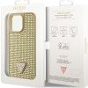 Rhinestones Triangle Metal Logo kryt pre Apple iPhone 15 Pro Max, Guess, Zlatý