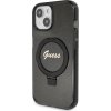 Guess IML Ring Stand Glitter Kryt s MagSafe pre iPhone 15, Čierny