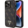 Guess PU 4G Triangle Metal Kožený Kryt pre iPhone 13 Pro, Čierny