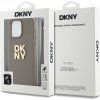 DKNY Stack Logo Wrist Strap Kožený Kryt pre iPhone 15 Pro, Hnedý