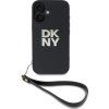 DKNY PU Leather Stack Logo Wrist Strap Zadný Kryt pre iPhone 16 Black