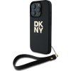 DKNY PU Leather Stack Logo Wrist Strap Zadný Kryt pre iPhone 16 Pre Black