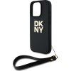 DKNY PU Leather Stack Logo Wrist Strap Zadný Kryt pre iPhone 16 Pre Black