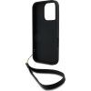 DKNY PU Leather Stack Logo Wrist Strap Zadný Kryt pre iPhone 16 Pre Black