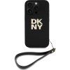 DKNY PU Leather Stack Logo Wrist Strap Zadný Kryt pre iPhone 16 Pre Black