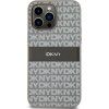 DKNY PU Leather Repeat Pattern Tonal Stripe Zadný Kryt pre iPhone 14 Pre Beige