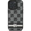 DKNY PU Leather Checkered Pattern and Stripe Zadný Kryt pre iPhone 16 Pre Black