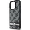 DKNY PU Leather Checkered Pattern and Stripe Zadný Kryt pre iPhone 16 Pre Black