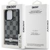 DKNY PU Leather Checkered Pattern and Stripe Zadný Kryt pre iPhone 16 Pre Black