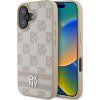 DKNY PU Leather Checkered Pattern and Stripe Zadný Kryt pre iPhone 16 Pink