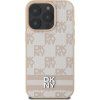 DKNY PU Leather Checkered Pattern and Stripe Zadný Kryt pre iPhone 16 Pre Pink