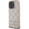 DKNY PU Leather Checkered Pattern and Stripe Zadný Kryt pre iPhone 16 Pre Pink