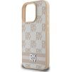 DKNY PU Leather Checkered Pattern and Stripe Zadný Kryt pre iPhone 16 Pre Pink