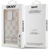 DKNY PU Leather Checkered Pattern and Stripe Zadný Kryt pre iPhone 16 Pre Pink