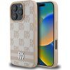 DKNY PU Leather Checkered Pattern and Stripe Zadný Kryt pre iPhone 16 Pre Pink