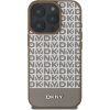 DKNY PU Leather Repeat Pattern Bottom Stripe MagSafe Zadný Kryt pre iPhone 16 Pre Brown