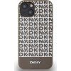 DKNY PU Leather Repeat Pattern Bottom Stripe MagSafe Zadný Kryt pre iPhone 15 Brown