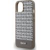 DKNY PU Leather Repeat Pattern Bottom Stripe MagSafe Zadný Kryt pre iPhone 15 Brown