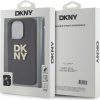 DKNY PU Leather Stack Logo Wrist Strap Zadný Kryt pre iPhone 14 Pre Black