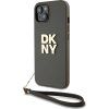 DKNY PU Leather Stack Logo Wrist Strap Zadný Kryt pre iPhone 13 Brown