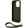 DKNY PU Leather Stack Logo Wrist Strap Zadný Kryt pre iPhone 14 Pre Brown