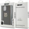 DKNY PU Leather Stack Logo Wrist Strap Zadný Kryt pre iPhone 14 Pre Brown
