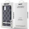 DKNY PU Leather Checkered Pattern and Stripe Zadný Kryt pre iPhone 14 Black