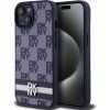 DKNY PU Leather Checkered Pattern and Stripe Zadný Kryt pre iPhone 15 Blue