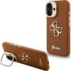 Guess PU Grained 4G Logo Stand Camera Frame Zadný Kryt pre iPhone 16 Brown