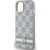 DKNY PU Leather Checkered Pattern and Stripe Zadný Kryt pre iPhone 15 Beige
