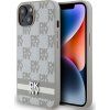 DKNY PU Leather Checkered Pattern and Stripe Zadný Kryt pre iPhone 15 Beige