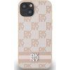 DKNY PU Leather Checkered Pattern and Stripe Zadný Kryt pre iPhone 13 Pink