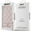 DKNY PU Leather Checkered Pattern and Stripe Zadný Kryt pre iPhone 15 Pink