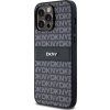 DKNY PU Leather Repeat Pattern Tonal Stripe Zadný Kryt pre iPhone 14 Pre Black