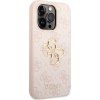Guess PU 4G Metal Logo Zadný Kryt pre iPhone 14 Pre Pink
